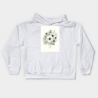 Watercolor botanical vintage Floral minimalist print- White Anemone Flower Kids Hoodie